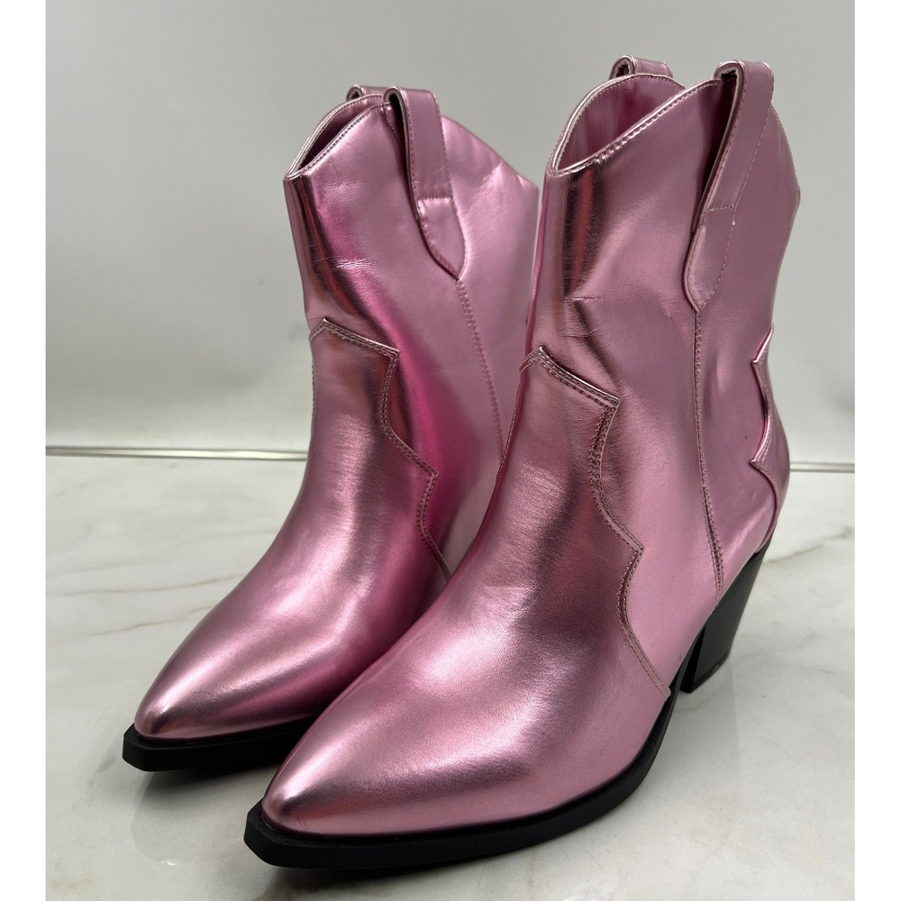 Bamboo Mindful-12 Boots Women's Size 9 Pink Metallic Western Cowboy Ankle Boots